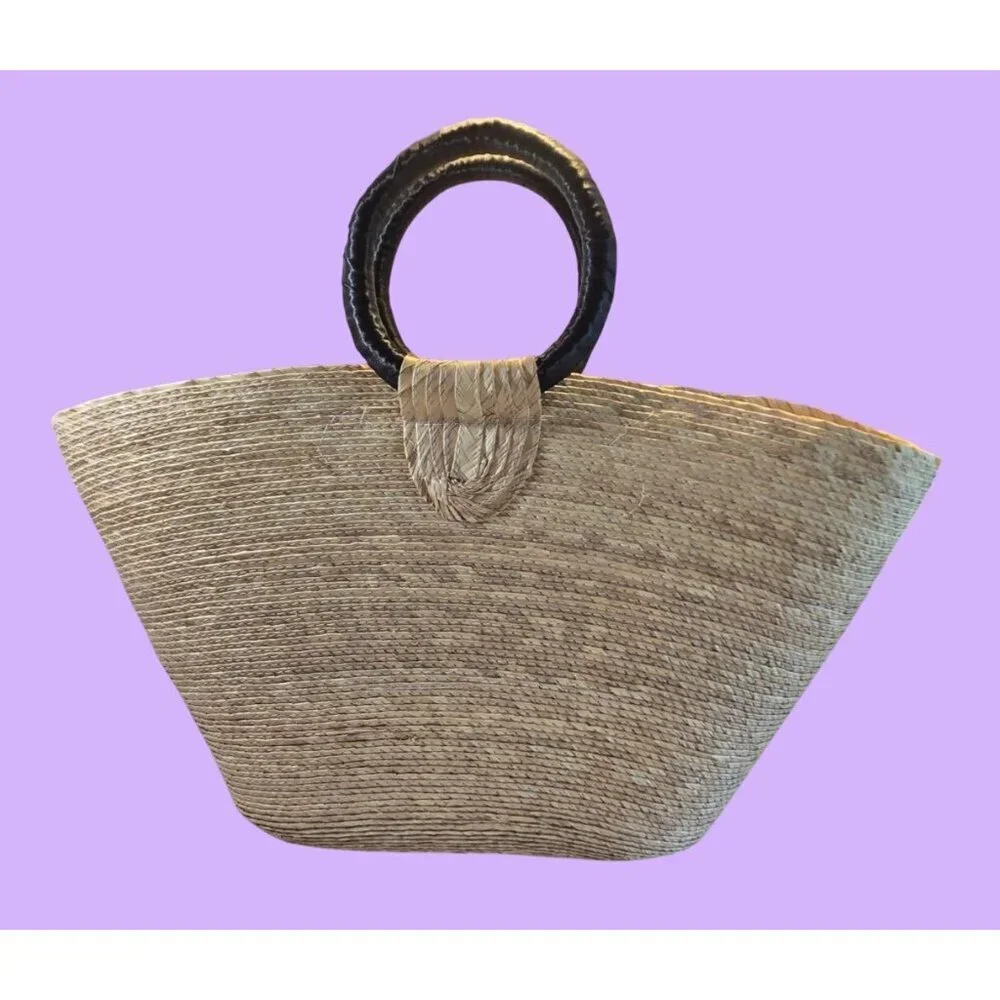 Vintage Handcrafted Straw "Evil Eye" Purple Sequin Beach Tote Purs - Picture 5 of 16